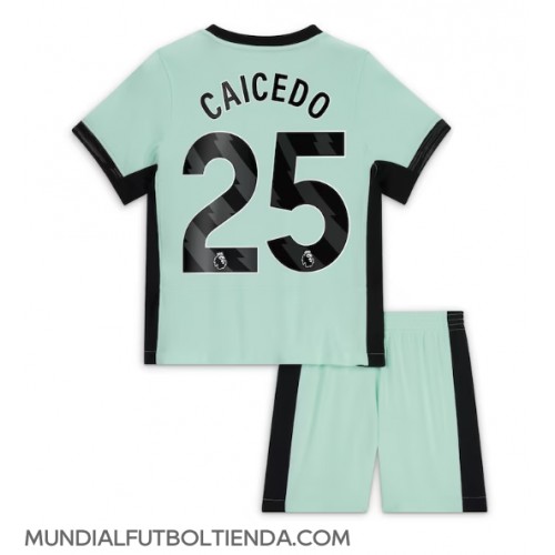 Camiseta Chelsea Moises Caicedo #25 Tercera Equipación Replica 2023-24 para niños mangas cortas (+ Pantalones cortos)